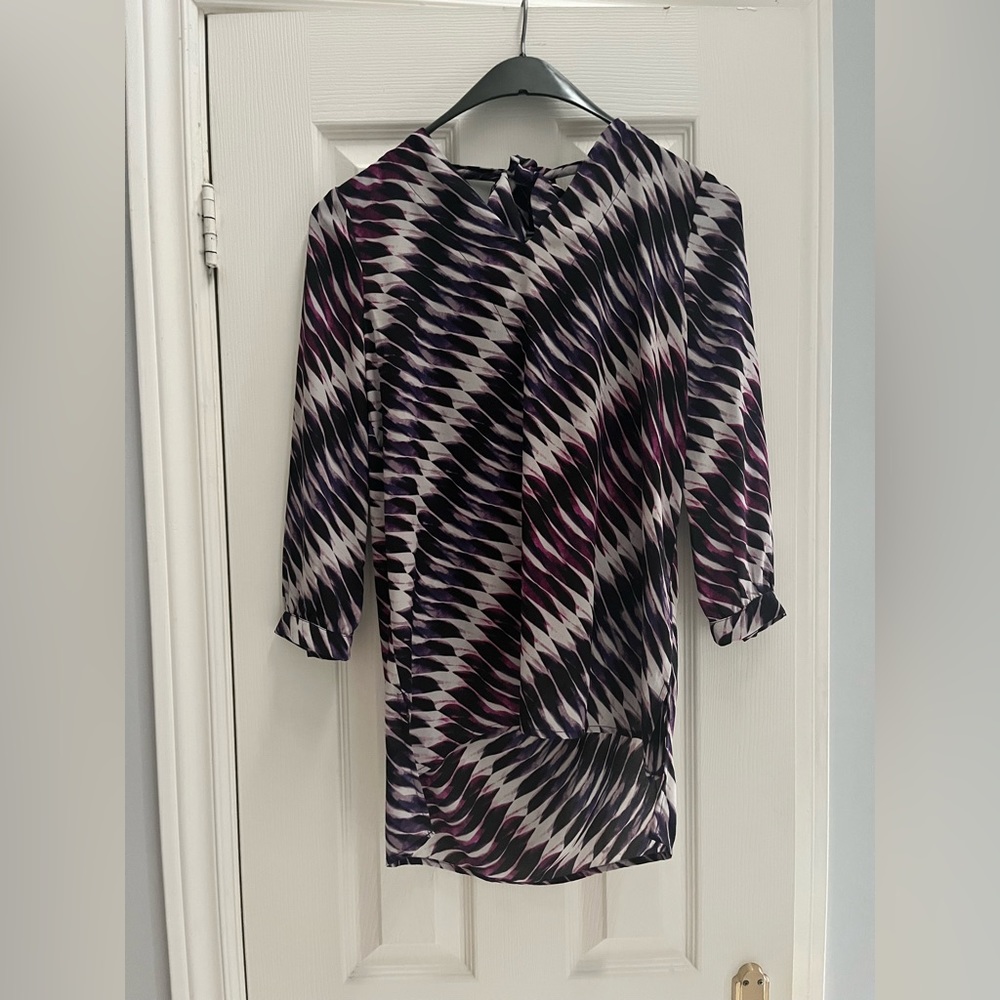 Purple & White Printed Hi-Lo Blouse